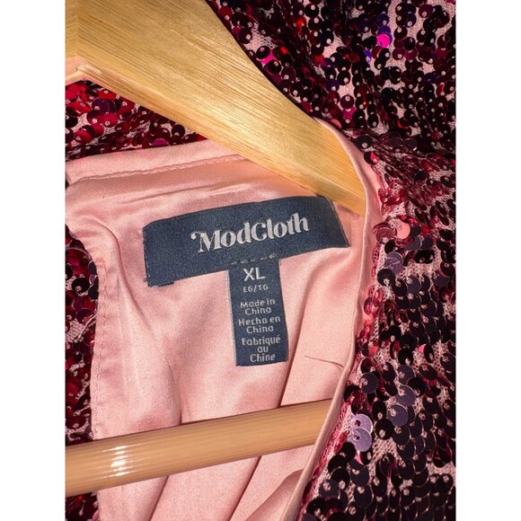 ModCloth Sparkle Pink Purple Ombre Party Sequin Shirt Blouse Top & Skirt Set XL - Picture 6 of 10